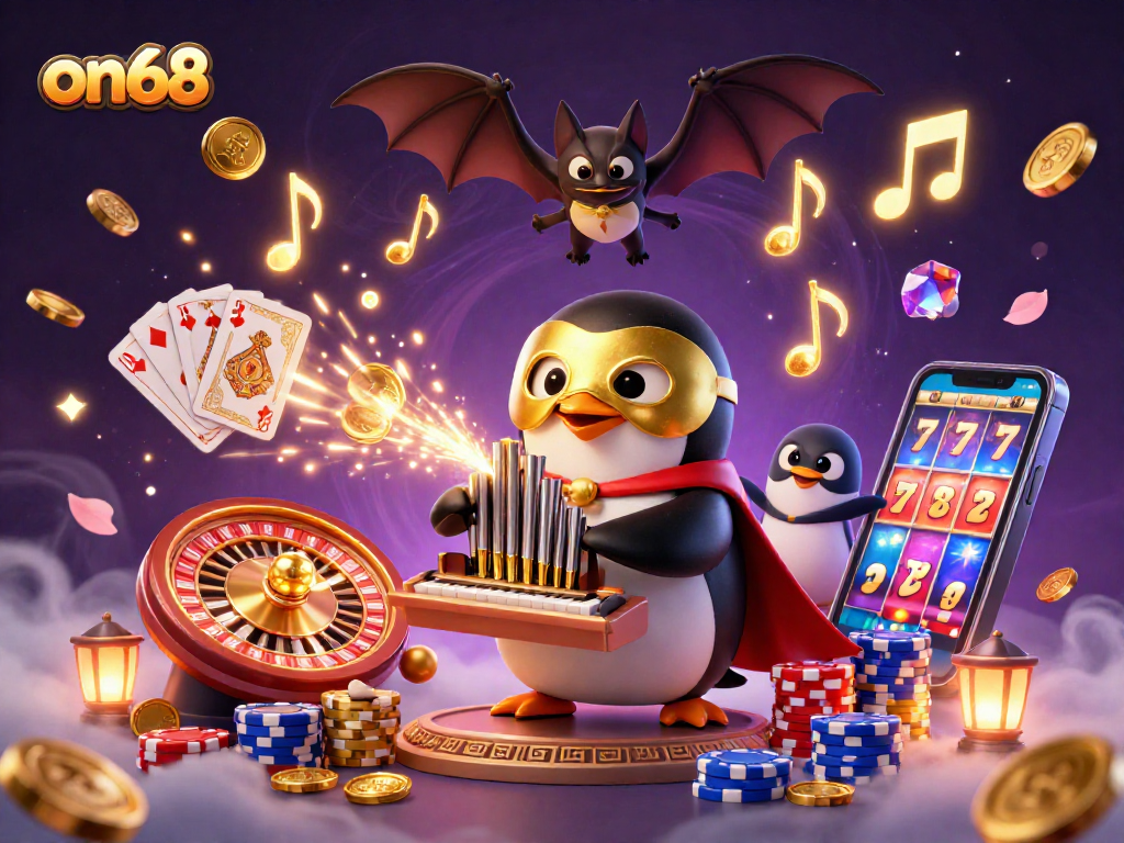 Experience thrilling moments with on68's casino characters amidst dynamic gaming elements.
