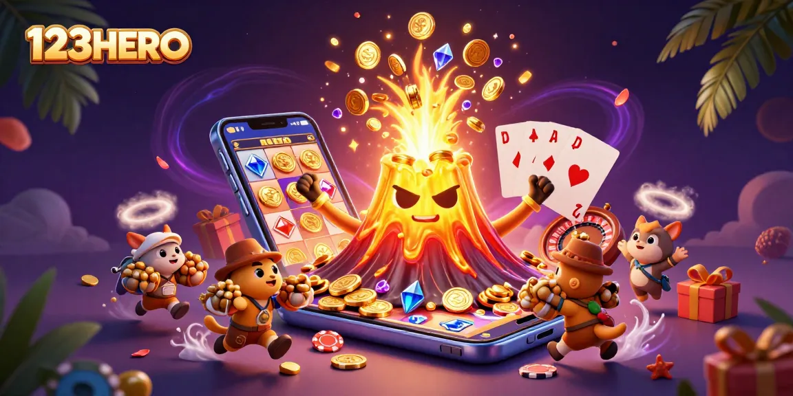 Engage in thrilling 123HERO gaming with triumphant volcano and bursting treasures.