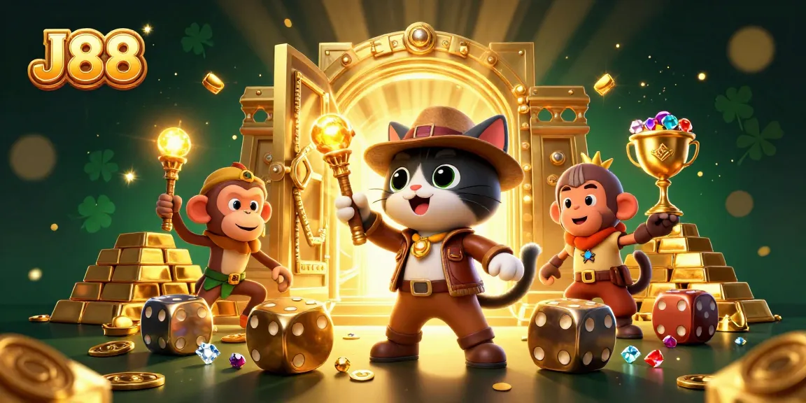 Engage in thrilling adventures with J88 while discovering gold treasures and ancient artifacts in a vibrant casino.