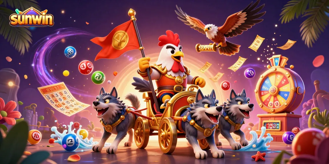 Experience fun with sunwin as the rooster warlord leads games amidst vibrant lottery elements.