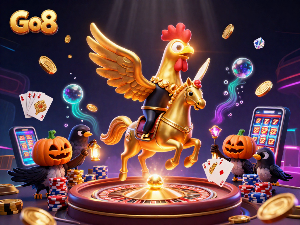 Experience thrilling gameplay at Go8 with a dazzling 3D casino illustration showcasing exciting elements!