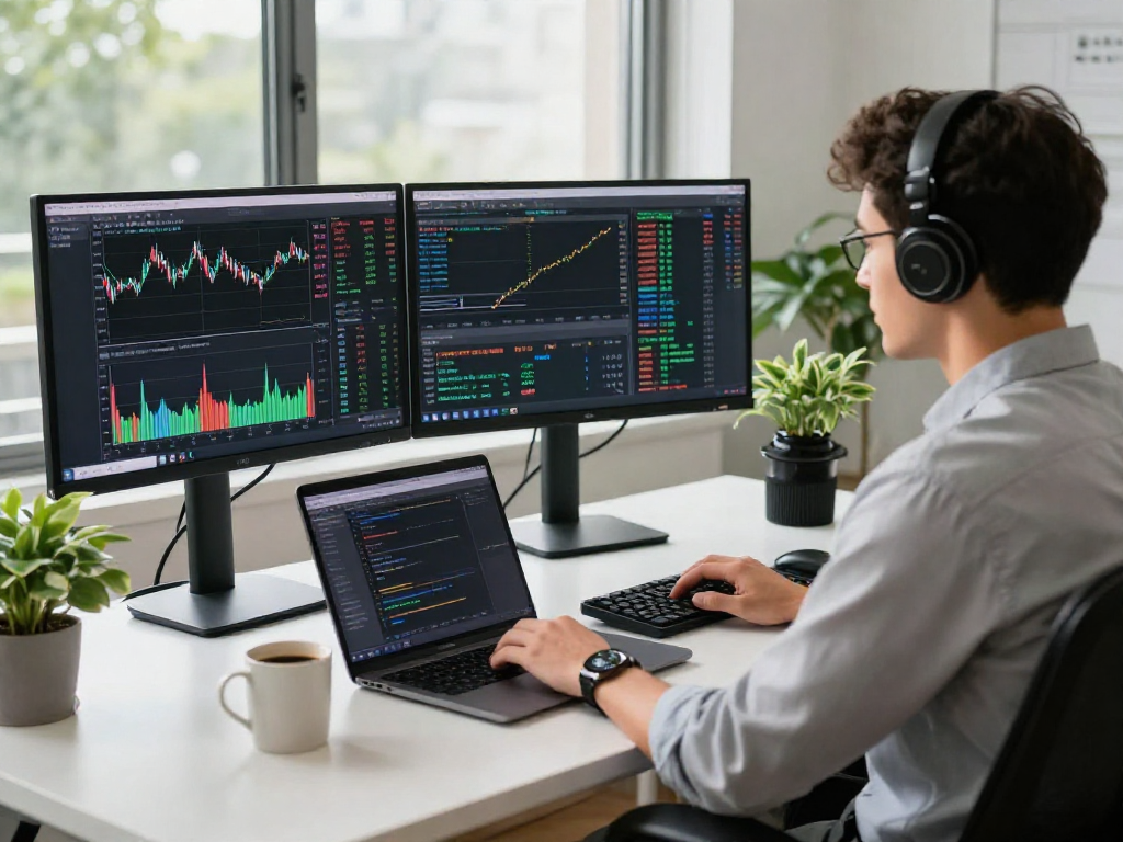 在TradingView官网上，交易者在多显示器工作区分析股票和加密货币市场趋势。