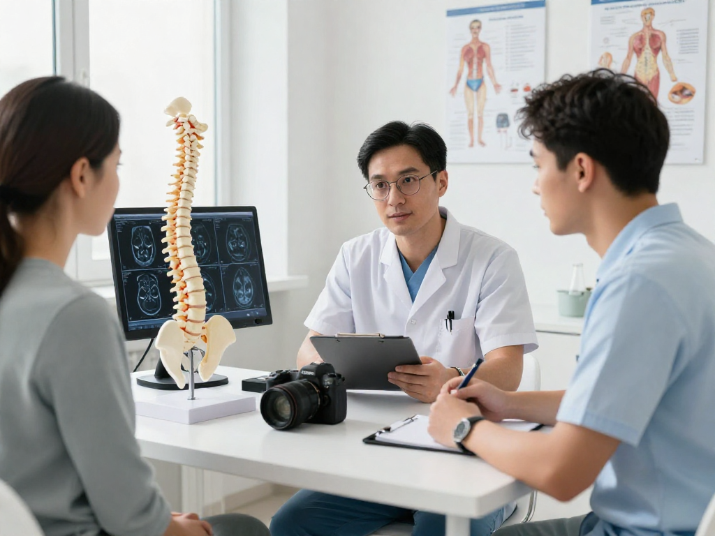 Consultation about bel fıtığı ameliyatı in a modern clinical setting.