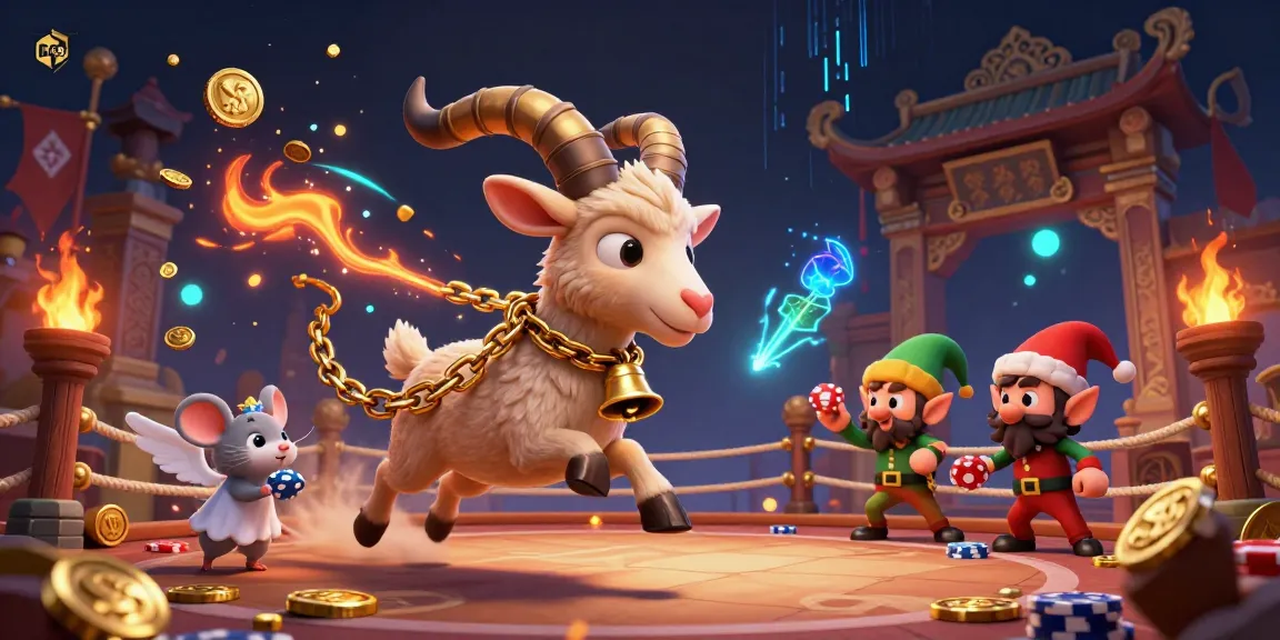Experience thrilling action at GA65 with a lively 3D scene of Krampus, an angel mouse, and mischievous gremlins in a chaotic casino.