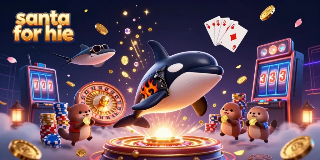 Engage with Santa for hire characters amidst dazzling casino elements and adventures.