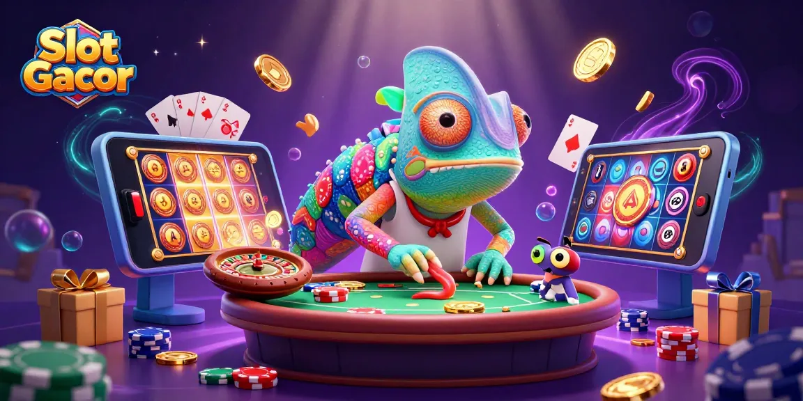 Engage with Slot Gacor's thrilling gameplay, featuring vibrant casino elements and dynamic characters.