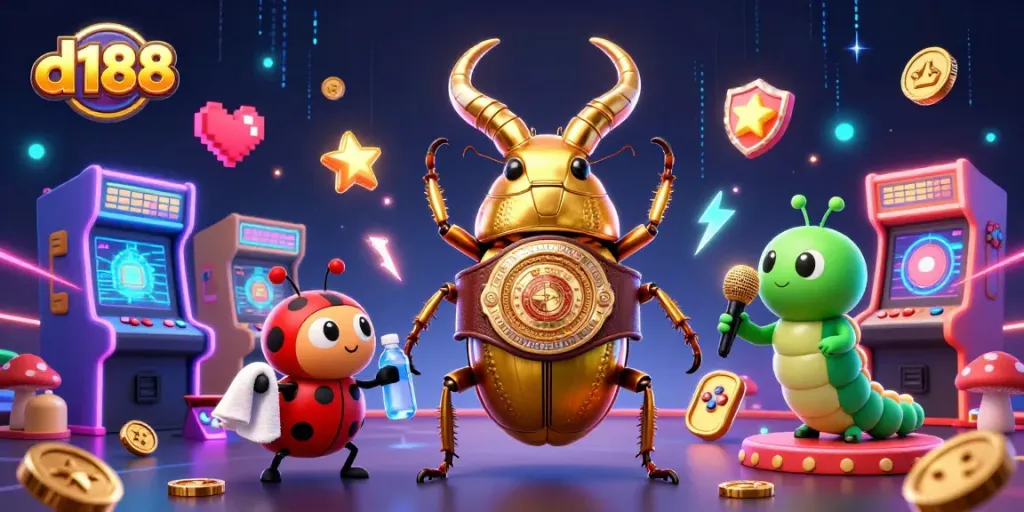 Engage in thrilling gameplay with d188 as a dazzling golden stag beetle meets a ladybug corner-man.