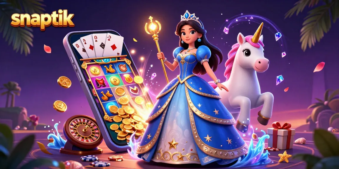 snaptik effortlessly downloads TikTok videos, showcasing a beautiful woman and unicorn in a gambling-themed scene