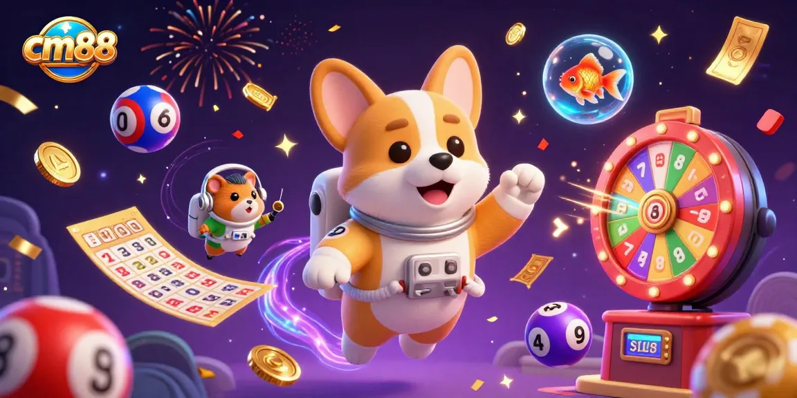 Experience thrilling gameplay at cm88 with a 3D cartoon astronaut corgi in a vibrant casino scene.