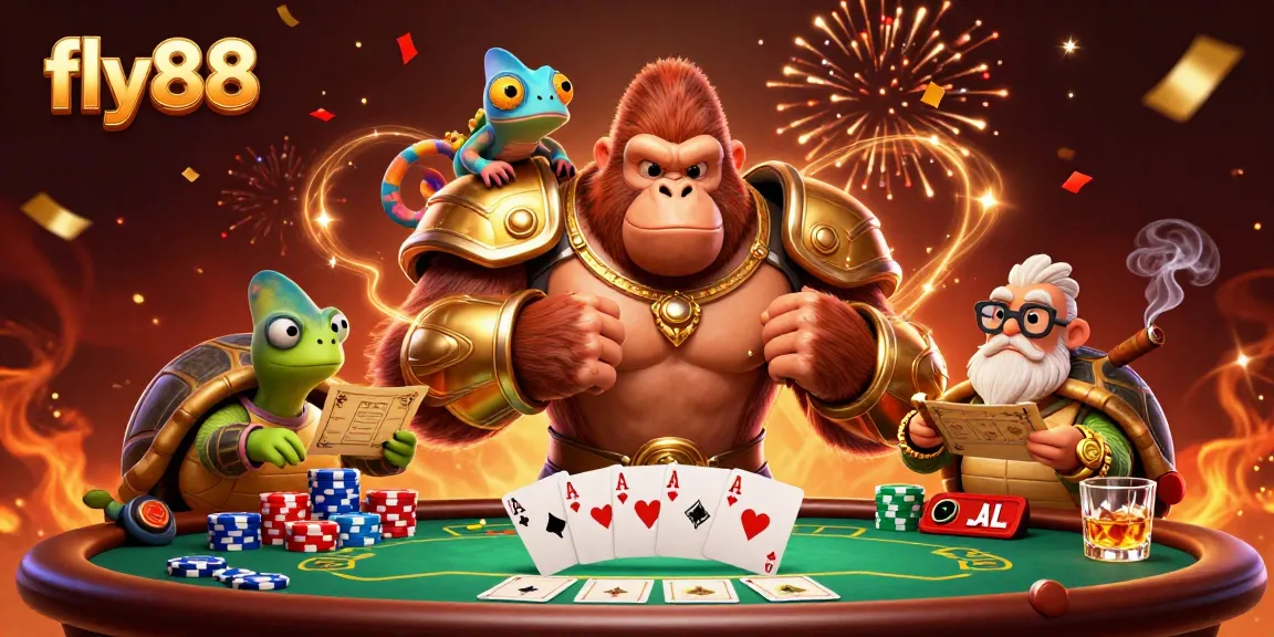 Experience thrilling gameplay at fly88 with rich poker elements and dynamic characters in a vibrant casino scene.