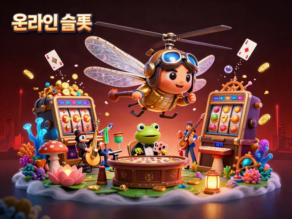 Experience thrilling online slots with vibrant characters and rich details in this unique casino scene.