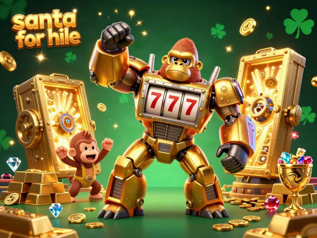 Experience the magic of Santa for hire with exciting casino-themed visuals bursting with gold and color.