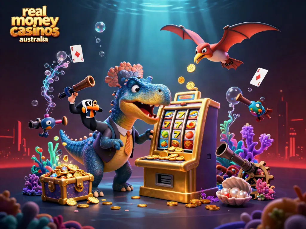 Experience the thrill of real money casinos Australia with engaging characters and vibrant elements.