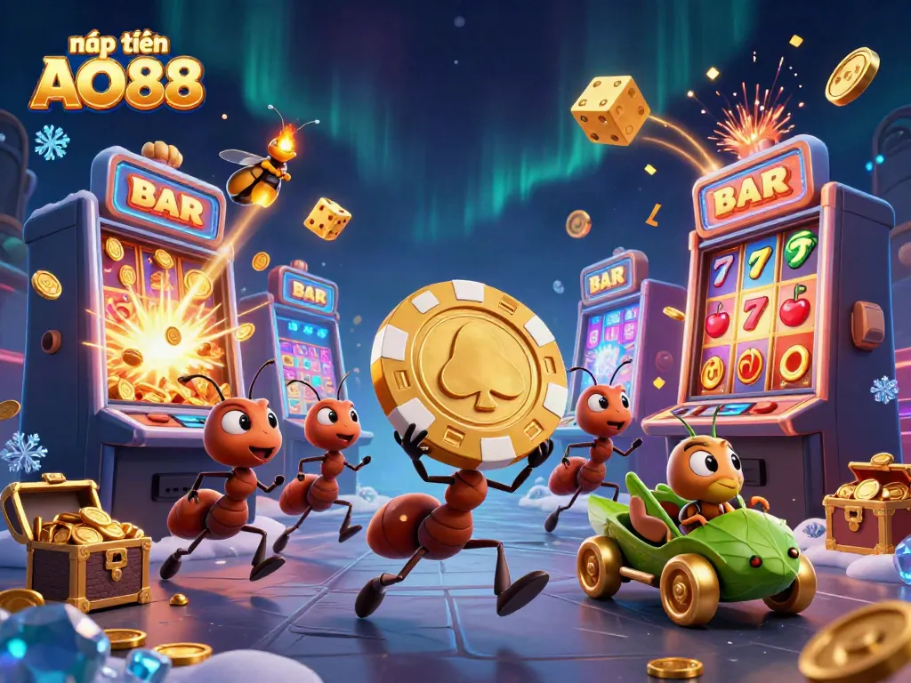 Experience nạp tiền AO88 through vibrant casino-themed illustration of a heist with cartoon characters.