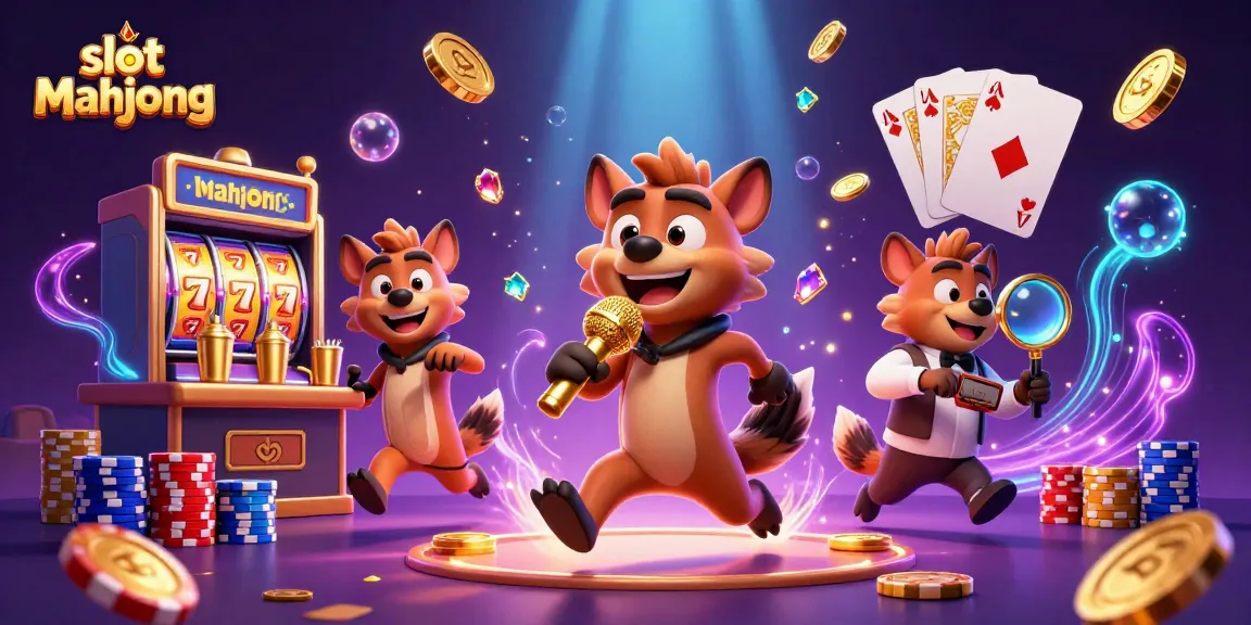 Spin the slot mahjong reels in a vibrant casino scene filled with hyena characters enjoying the action.
