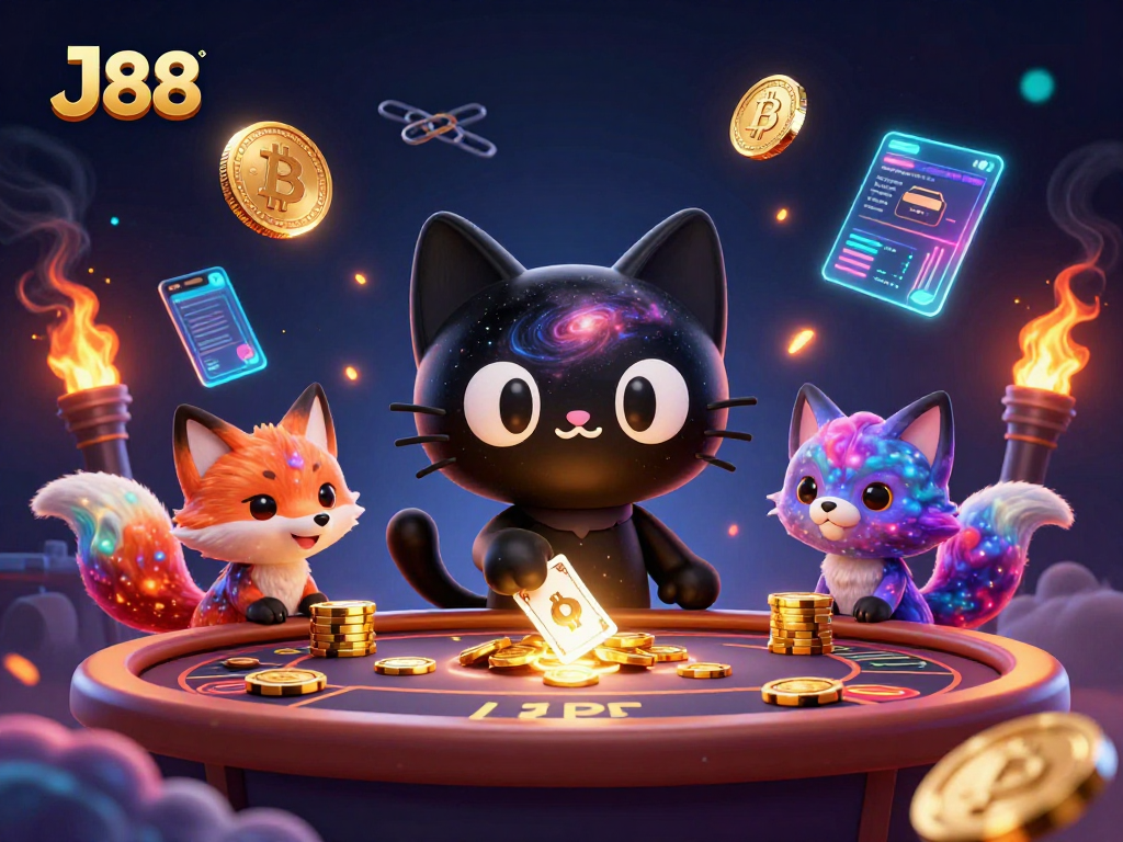 Spin in excitement at J88 with a vibrant cosmic casino scene featuring a black hole cat.