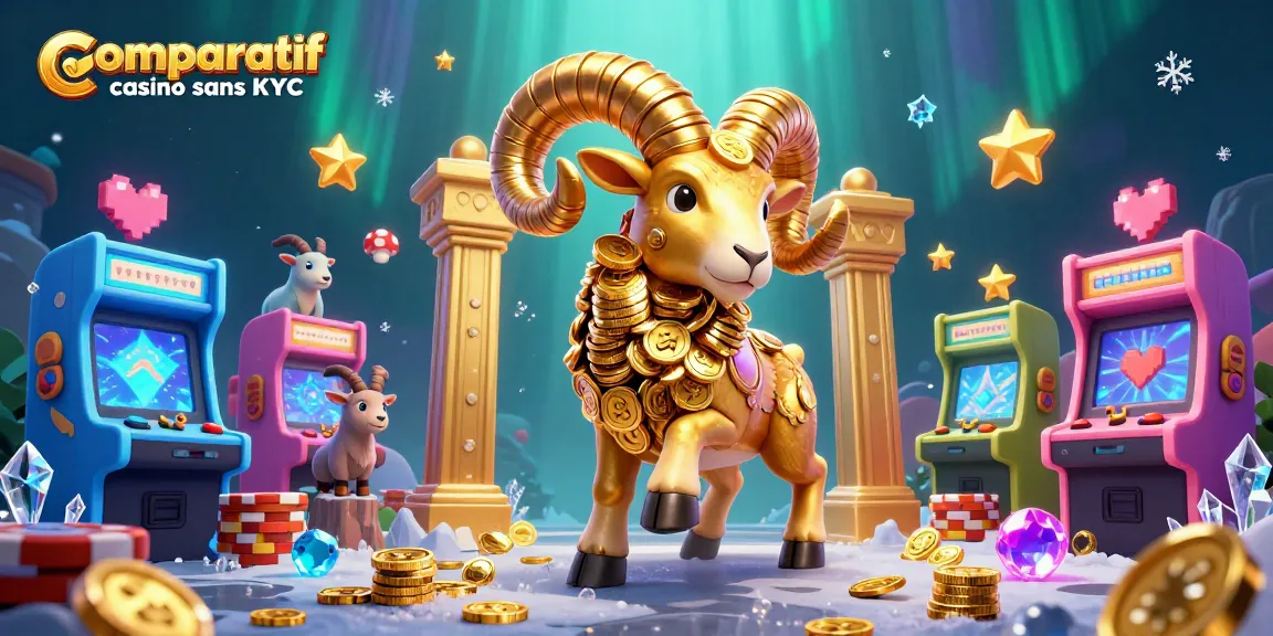 Comparatif casino sans KYC : vue dynamique d'un casino animé avec un bélier et des jeux d'arcade