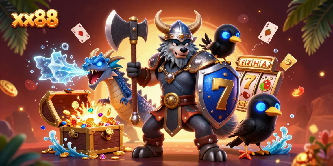 Spin lucky reels and win big with xx88 in this vibrant casino-themed illustration.