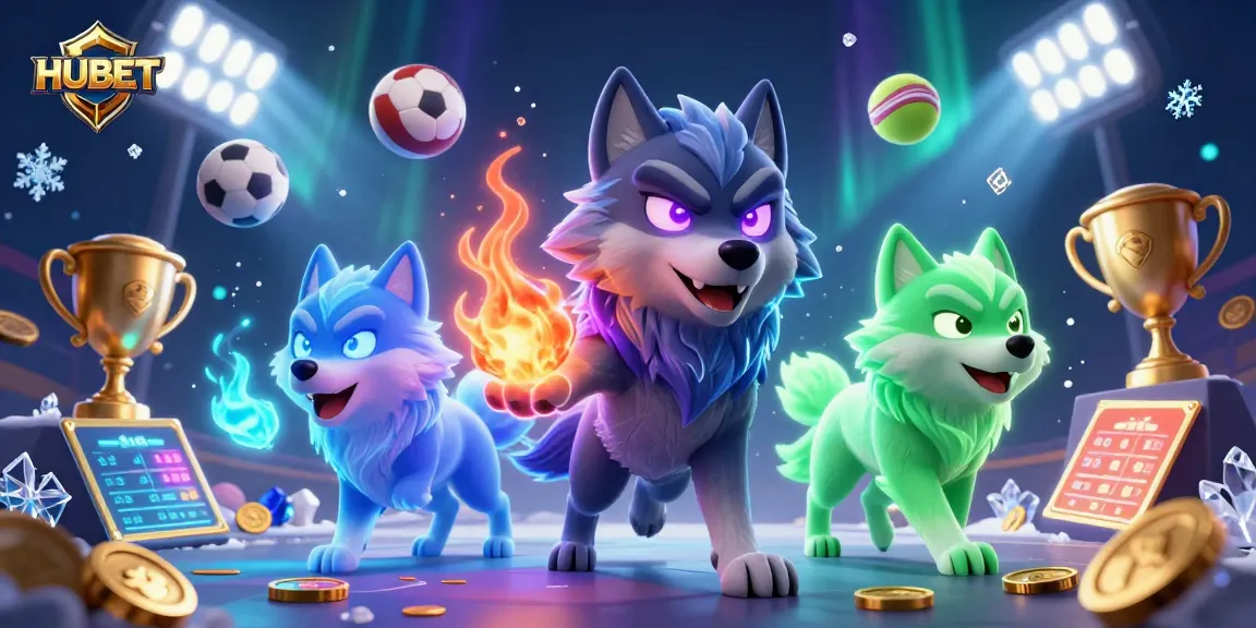 Experience HUBET with a thrilling casino gaming scene featuring teams of wolves and dynamic sports elements.