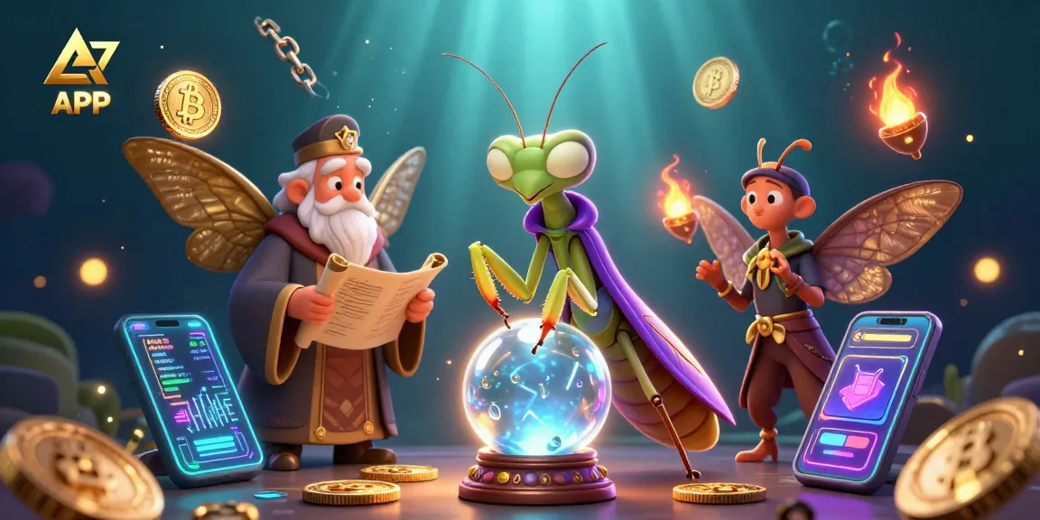 Experience the magic of the AD88 APP with a vibrant 3D casino scene featuring fortune tellers and glowing cryptocurrencies.