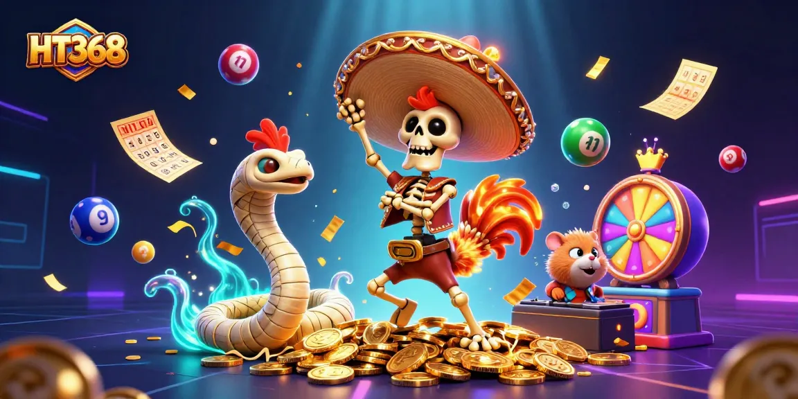 Experience the excitement of HT368 casino games with this vibrant, dynamic 3D illustration capturing lively characters and colorful elements.