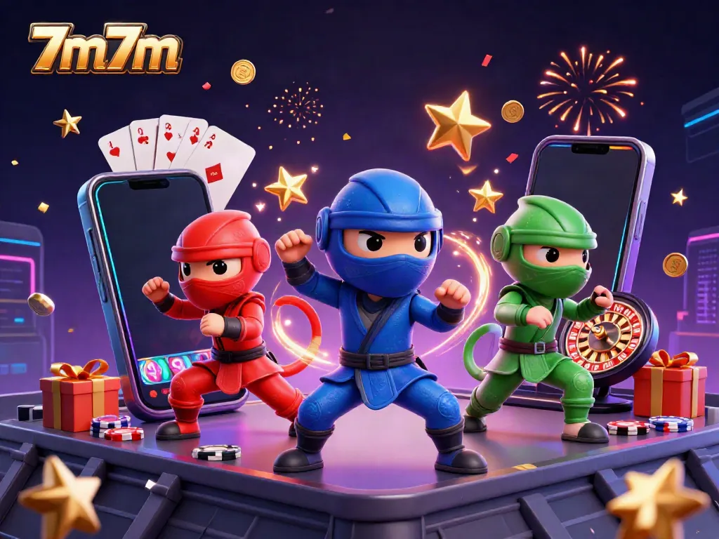 Experience 7m7m with vibrant 3D ninjas in action, showcasing exciting casino elements.