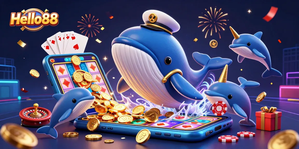 Win big at Hello88 with 3D playful dolphins, a majestic whale, and exciting casino elements!