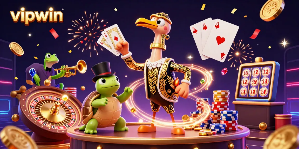 Experience excitement at vipwin with a lively 3D casino scene featuring iconic characters and vibrant game elements.