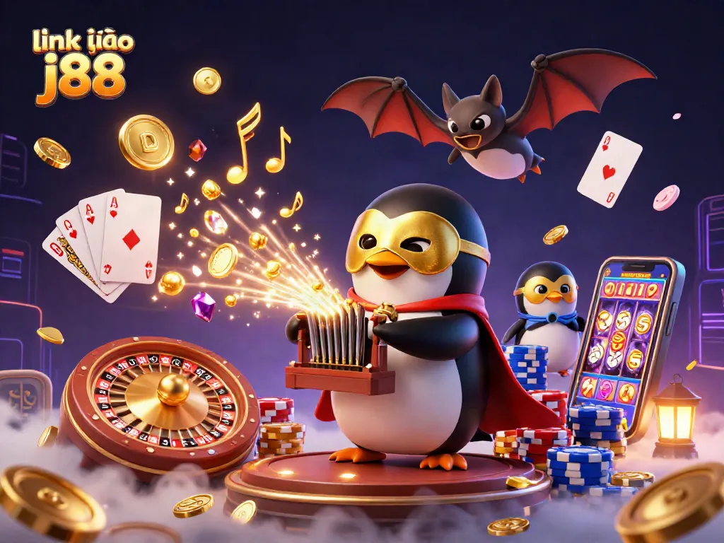 Engage with link vào j88 through a vibrant 3D casino illustration showcasing excitement and luck.