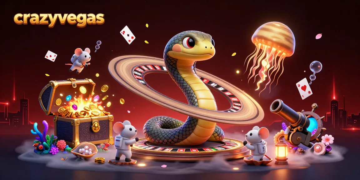 Bet with tiny astronaut mice at crazyvegas while a Saturn snake spins a roulette wheel.