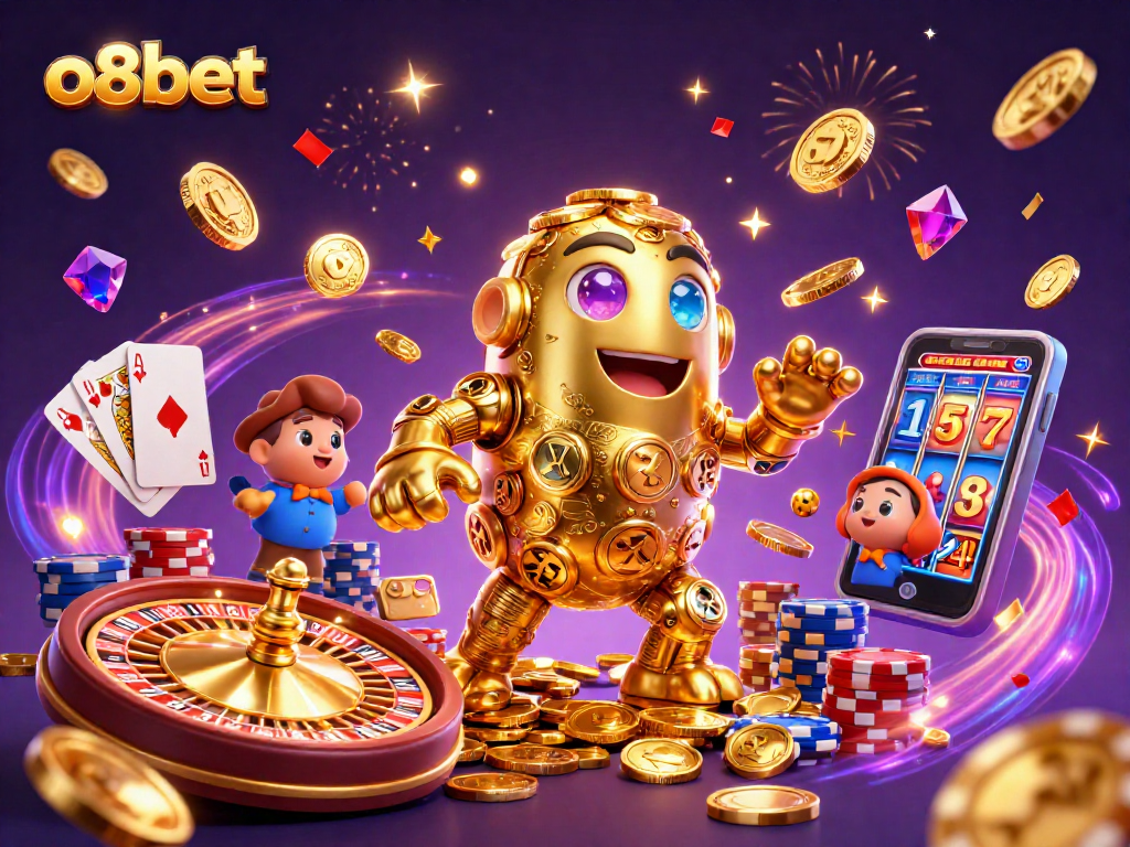 Experience thrilling gaming adventures with o8bet’s 3D golem surrounded by casino excitement.