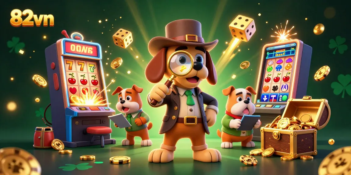 Engaging scene at 82vn shows a detective bloodhound examining a poker chip amidst casino excitement.