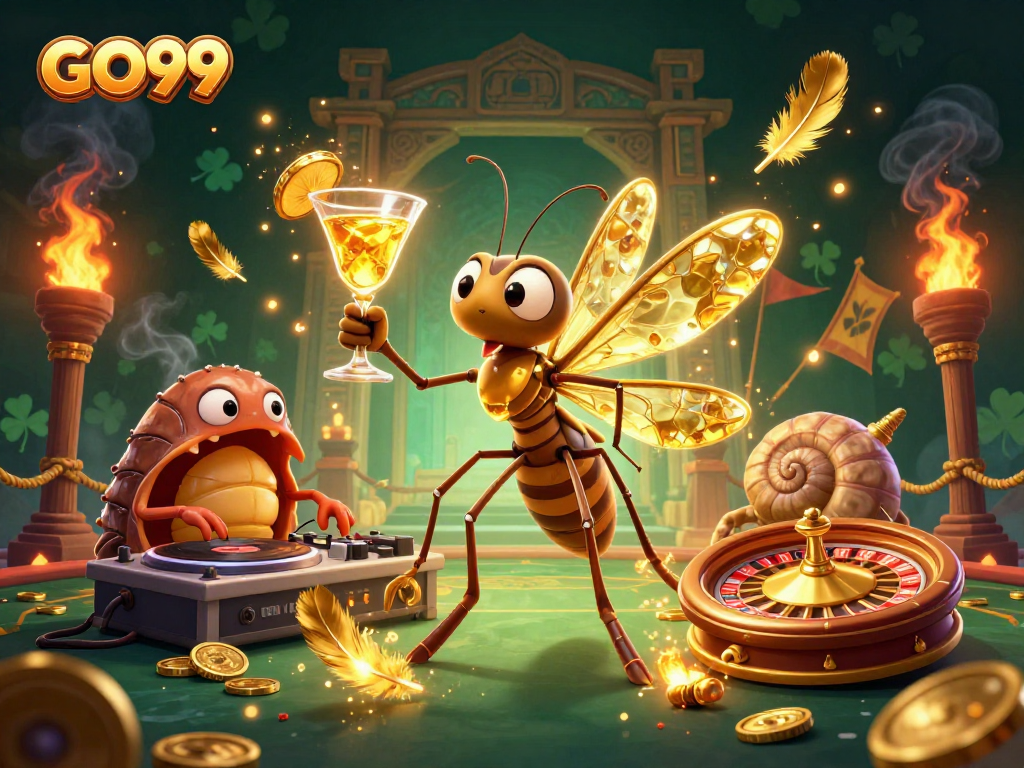 Experience thrilling action with GO99 in this vibrant, cinematic 3D casino illustration.