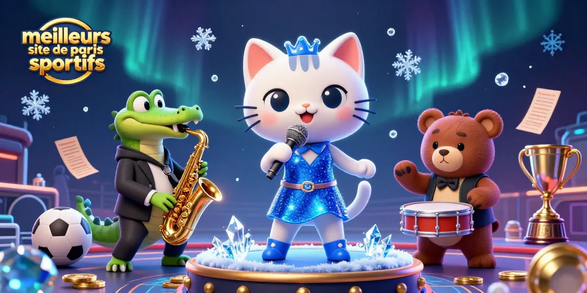 Image illustrant les meilleurs sites de paris sportifs avec un chat chanteur et ses amis dans un casino vibrant.