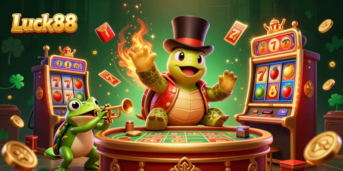 Experience Luck88's thrilling spin on slot machines with vibrant characters and exciting game elements.
