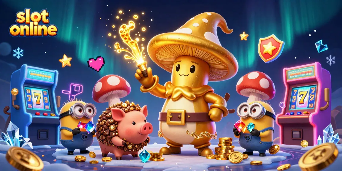 Spin to win with slot online treasures, featuring vibrant 3D characters and gaming elements.