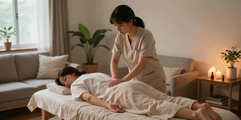 Relaxing 신촌출장마사지 scene in a tranquil home setting, featuring a professional therapist and soothing atmosphere.