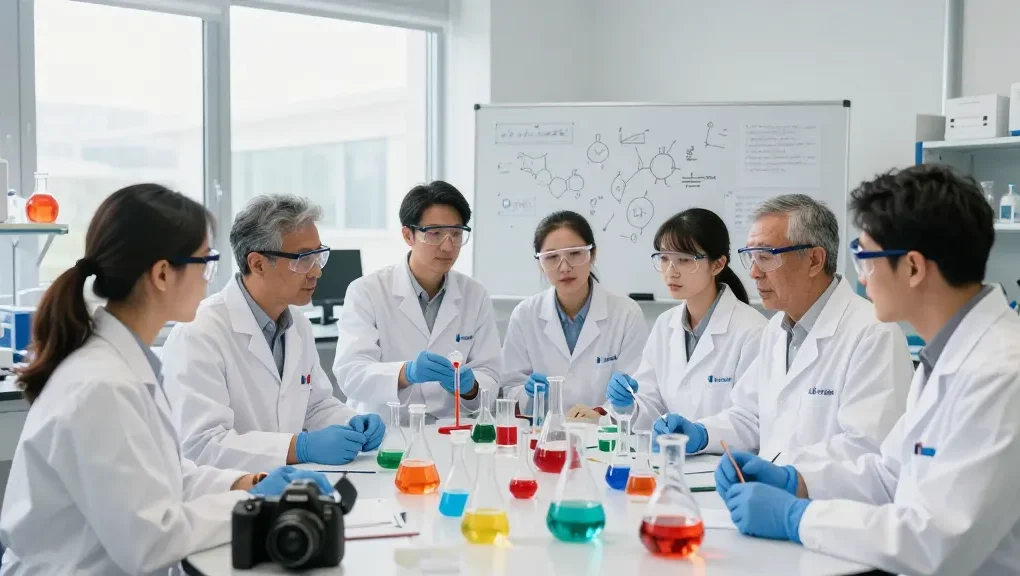 Ozon Chemical Europe team collaborating in a modern laboratory, showcasing commitment to quality chemical research.